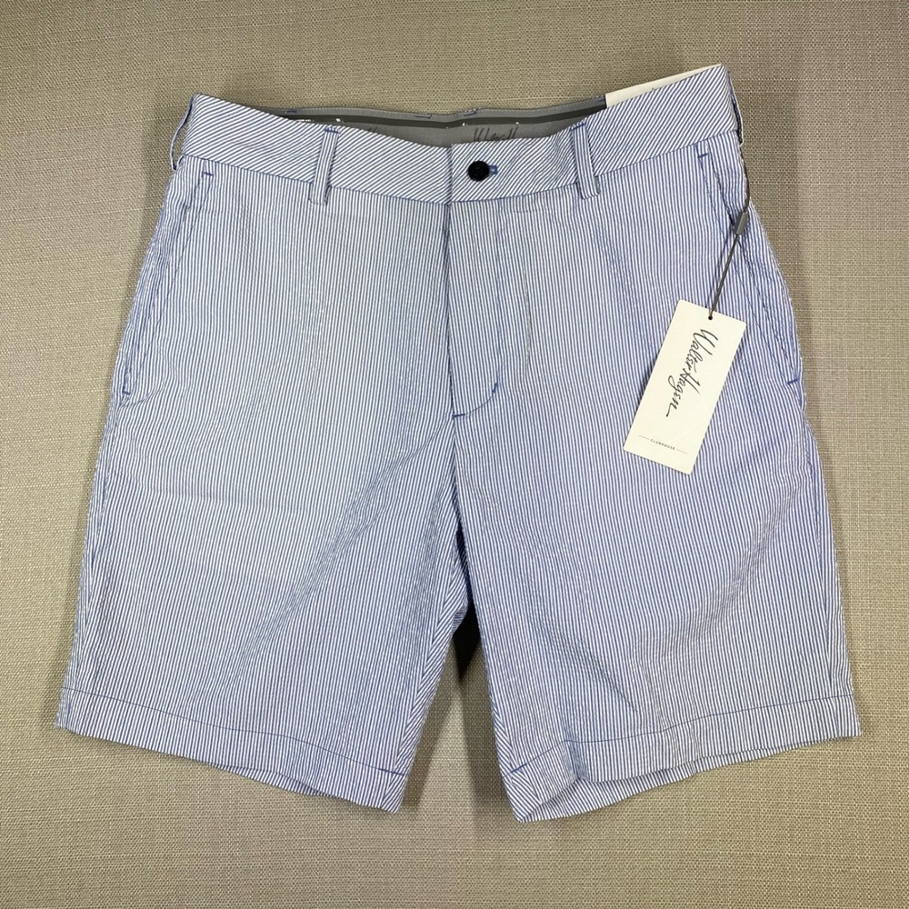 Walter Hagen Mens Clubhouse Seersucker Shorts 9" Inseam Blue White Size 32 NWT